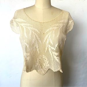 Vintage Needlepoint Crochet Lace Cropped Top